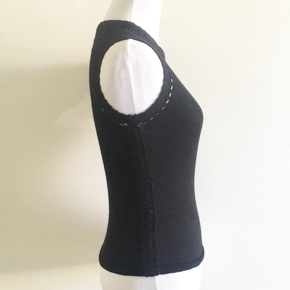 Elie Tahari XS Wool Crochet Sleeveless Sweater Top Black Minimalist Romantic - Picture 5 of 8